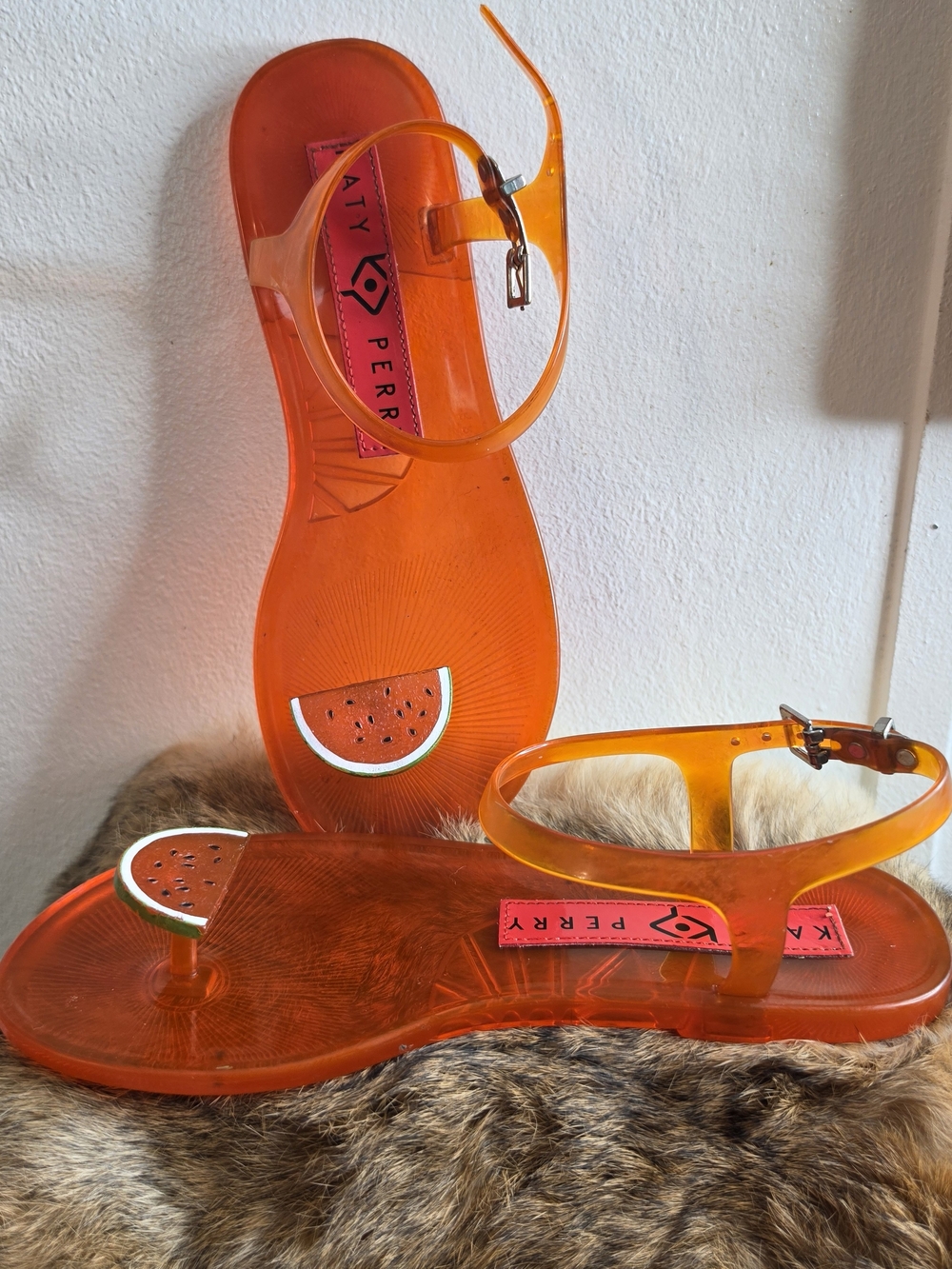 Katy Perry Collections Orange Jelly Sandals with Watermelon Accent